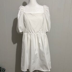 Copper Key White Square-Neck Puff Sleeve Mini Dress